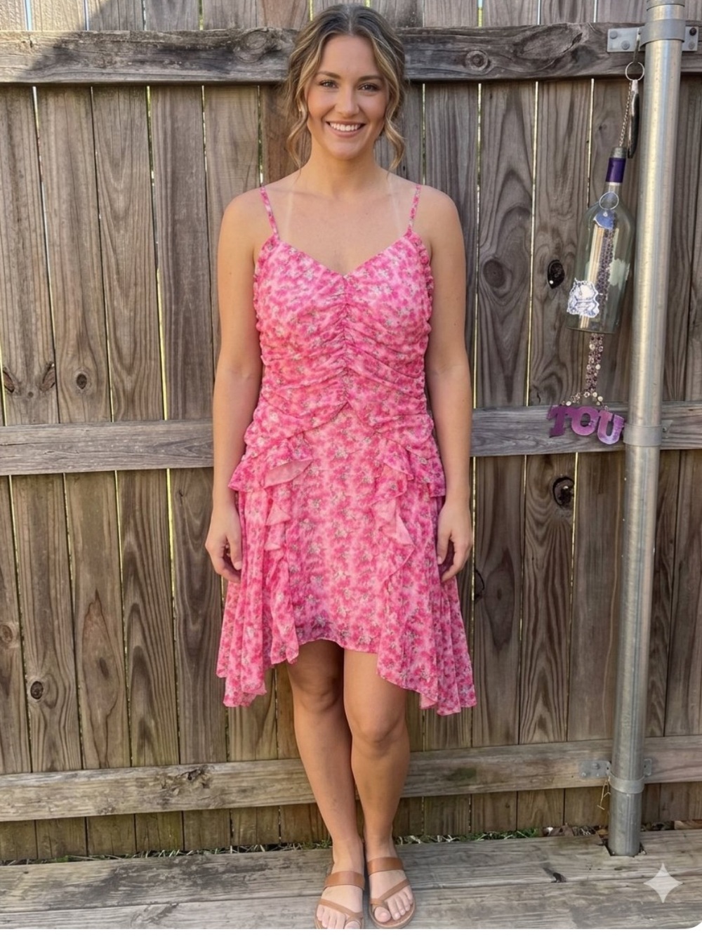 👗Fashion Nova Jasmine Chiffon mini Pink Floral Ruffle dress